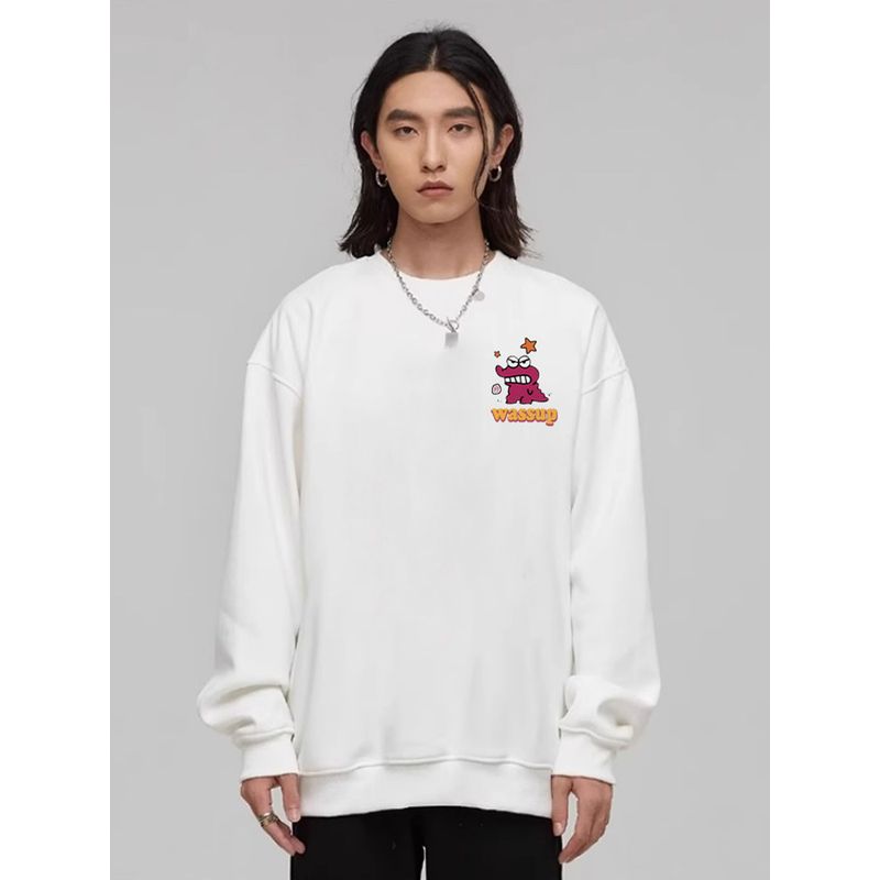 Wassup Mr. Crocodile American-Style Heavyweight Crewneck Sweatshirt for Men, Autumn and Winter, Loose Casual Trendy Versatile Fleece-Lined Top