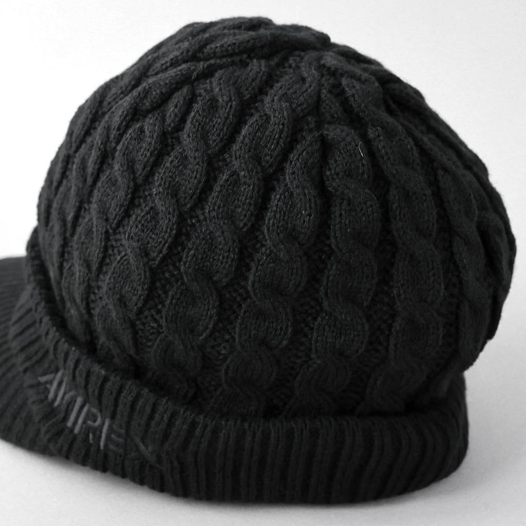 AVIREX Cable Knit Cap with and Winter Knit 023 Loose-Fit Brim, Men's Women's Cap, Black,