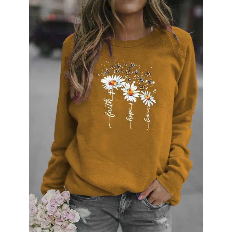 

Женская толстовка больших размеров на весну и осень, топ с длинными рукавами и круглым вырезом с пустым цветком 3XL имбирный