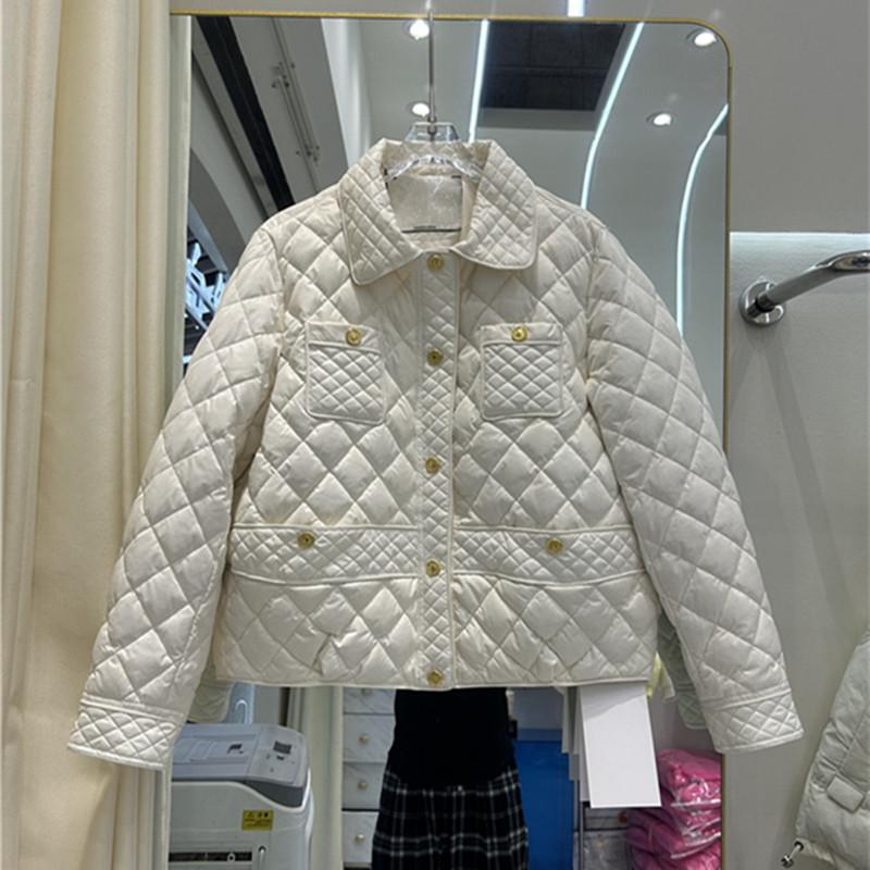 Winter New Short Down Jacket Women's Lapel Rhombus Korean Version British Light White Duck Down Jacket Tide