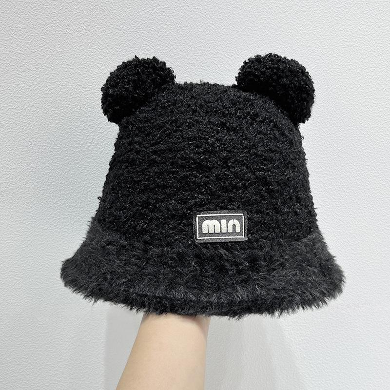 Women's Plush Hat Winter Warm Fisherman Hat Versatile Cute Little Bear Basin Hat