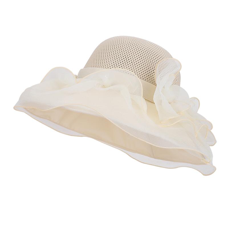 Summer hollow breathable sun protection hat, women s mesh bow fisherman hat, large brim sun hat One Size