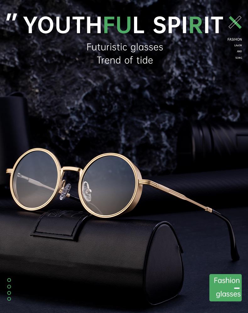 2025 Men's Retro High-End Metal Oval Frame Round Sunglasses.