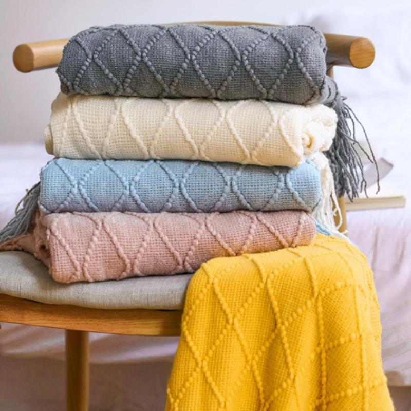 Soft Knitted Throw Blanket with Tassels for Sofa, Office & Summer Nap