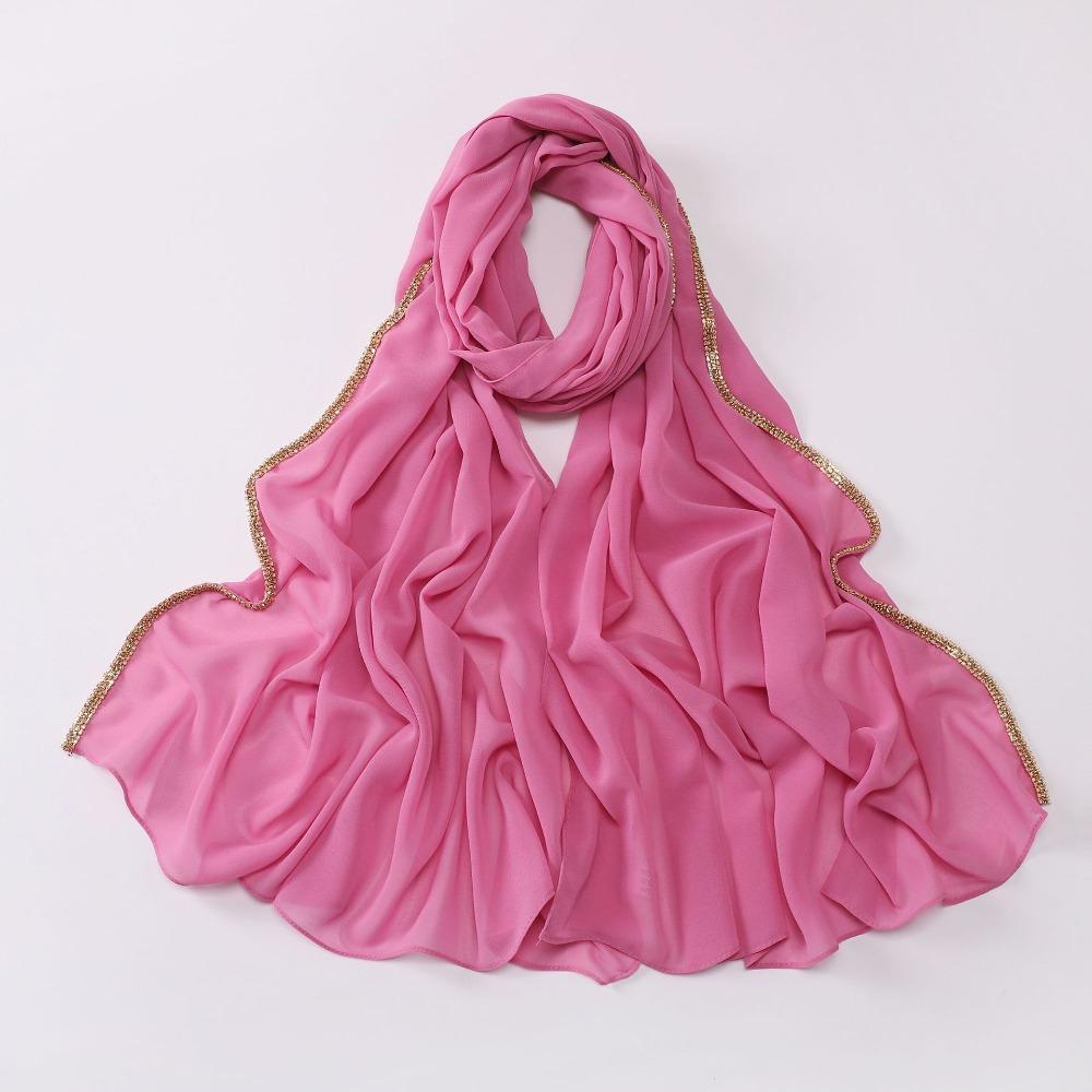 

Versatile Elegant Silk Scarf Shining Long Sunscreen Shawl Soft Diamond Border Design Chiffon Hijab Veil Women Headwear розы красного