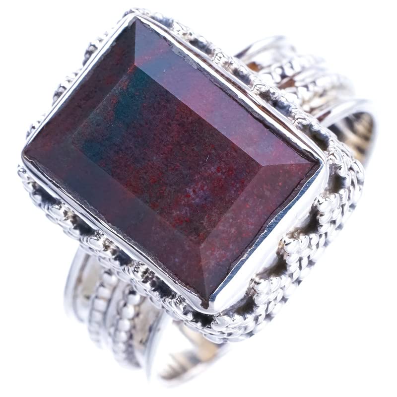 

StarGems Natural Blood Stone Handmade 925 Sterling Silver Ring 9 E9282