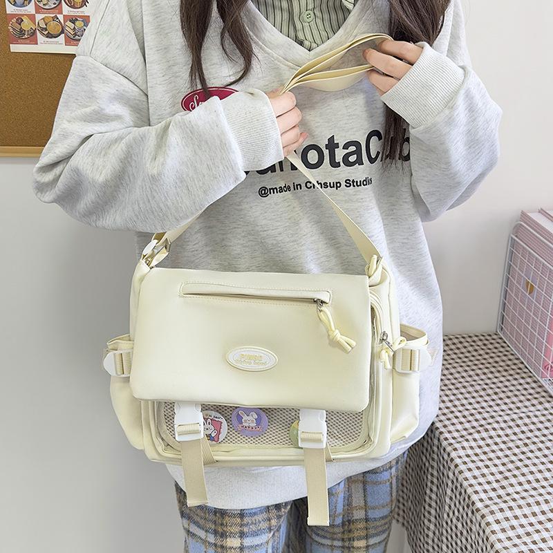 Large-capacity school bag, mailman bag, women's transparent and versatile simple shoulder messenger bag, college trend pain bag