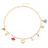 Multi Charm Chain Necklace with Rainbow Heart Butterfly and Lips Pendants for Women