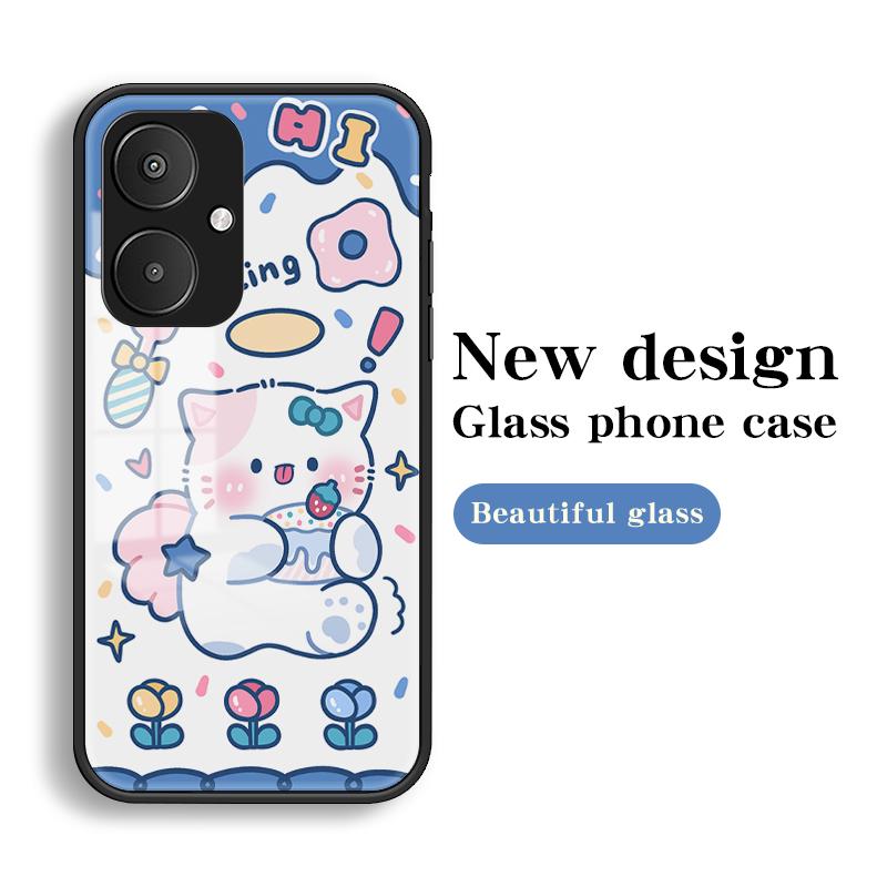 For Xiaomi Redmi 13C 5G/13R 5G/Poco M6 5G Tempered Glass Case Cartoon Pattern Phone Cover