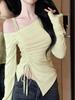 Spring & Autumn Asymmetrical Shoulder Dress with Double Straps & Drawstring - Sexy Curve-Enhancing Date Outfit