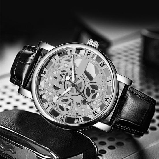 Vintage Men Watch Hollow Round Dial Faux Leather Strap Casual Formal Watch Accurate Quartz Wristwatch Fashion Jewelry Gift