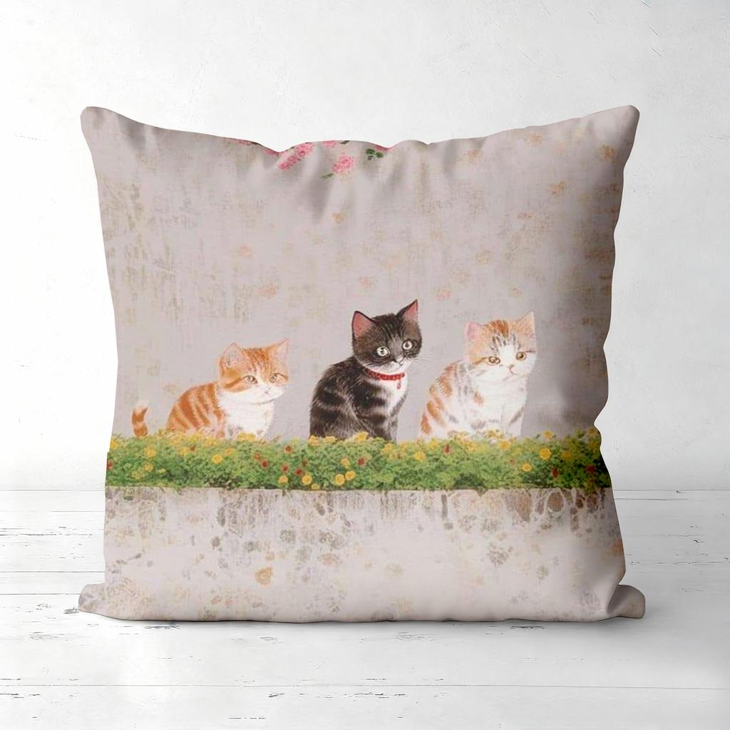 Cute Kitten Pattern Throw Pillows For Home Decor Polyester Pillowcase, Sofa Decorative Cushion Cov Headboard Pillow
