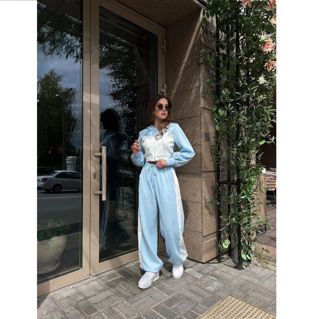Women's Color Blocked Fashion Set Sexy Waist Hooded Cross Color Cardigan Sports Pants Two Piece