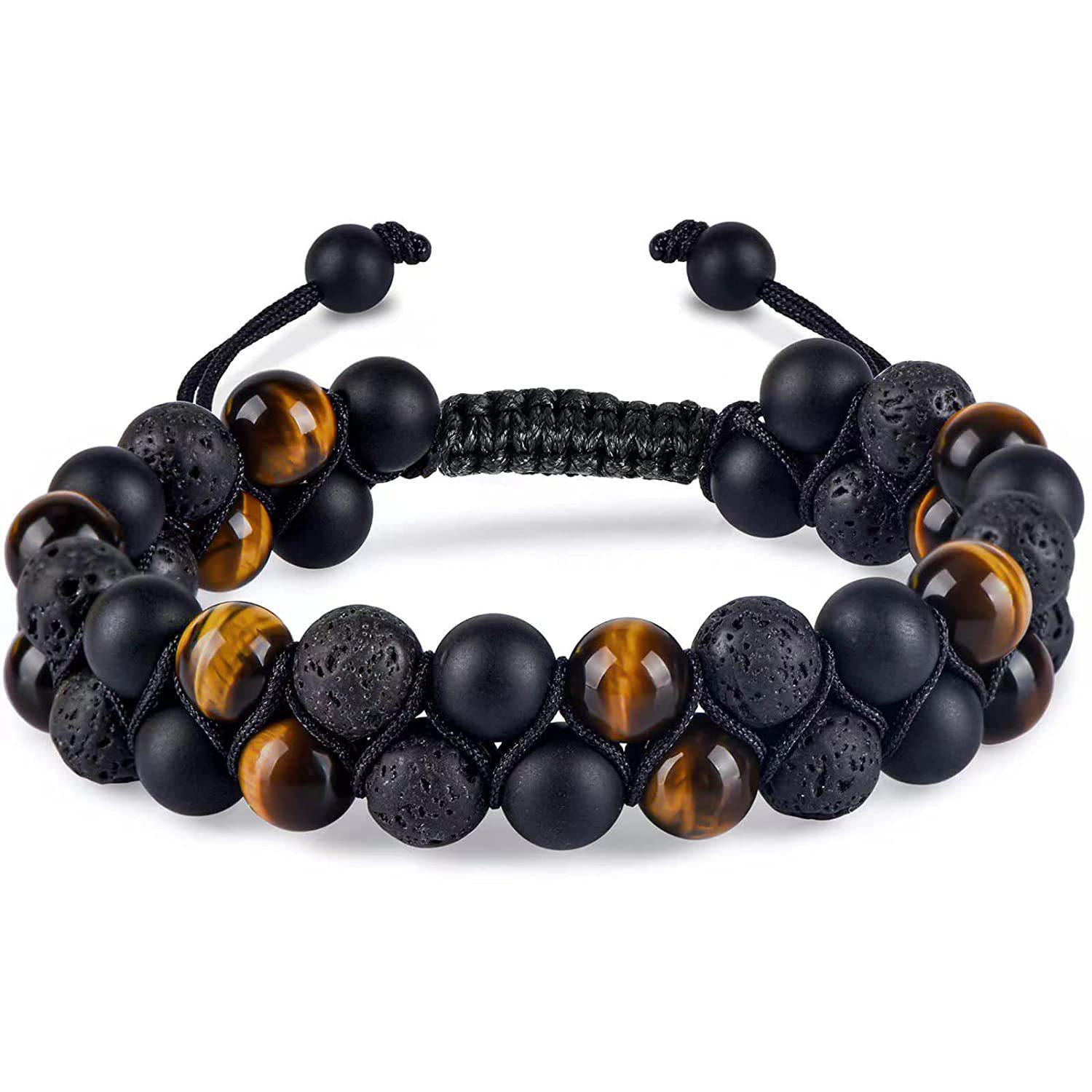 Men s Adjustable Double-Layer Frosted Tiger Eye Bracelet