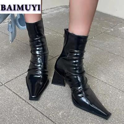 Sexy boty na vysokém podpatku s špičatou špičkou Kotníkové boty Dámské boty Trend 2025 Designérské plisované kancelářské Chelsea boty Elegantní lodičky Mujer Botas