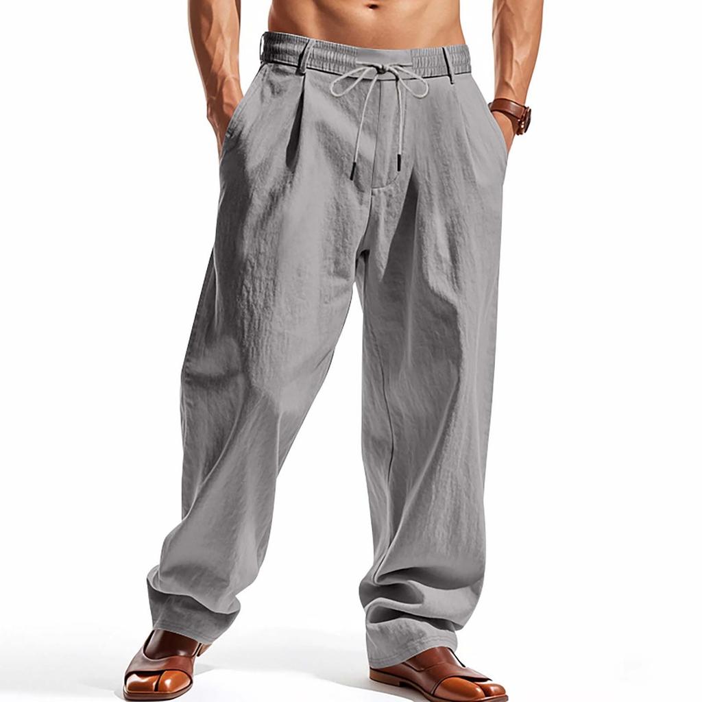 Men's Loose Linen Casual Minimalist Trendy Wide Leg Beach Sports Pants