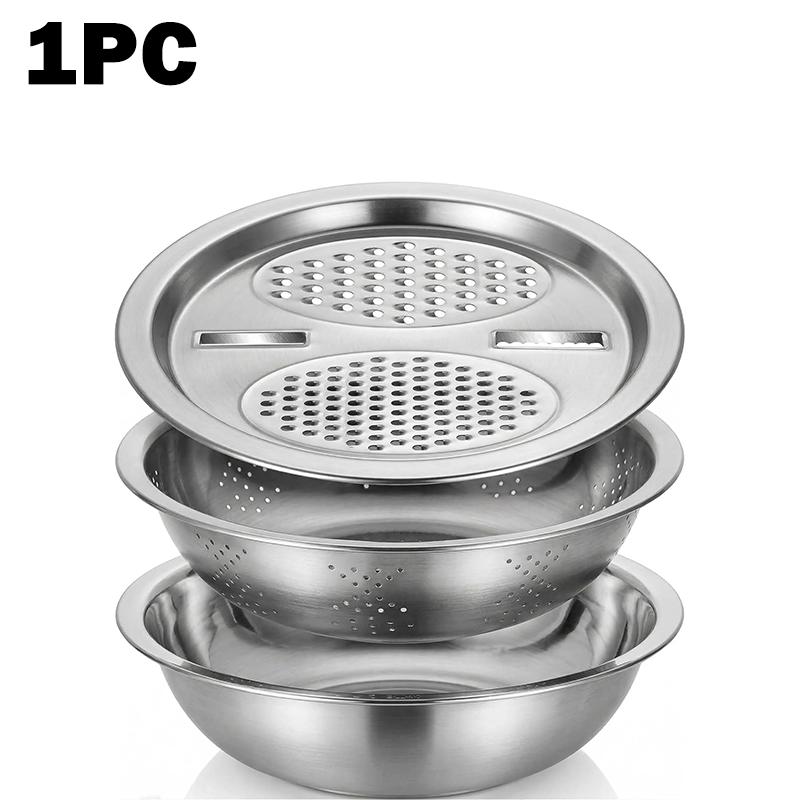 

3in1 Stainless Steel Kitchen Set Vegetable Washing Basin Potato Slicer Multifunctional Filter and Versatile Food Prep Tool