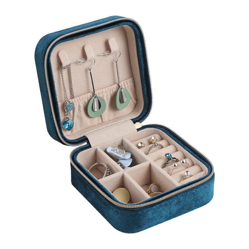 Travel Square Plush Velvet Jewelry Box Gift Organizer Suede Fabric Small Bracelet Necklace Ring Earring Jewellery Case