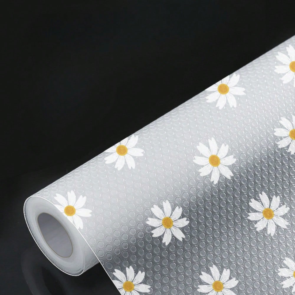 1 Roll 150cm/118inch Waterproof Non-Slip Plastic Shelf Liner Roll,Multipurpose Cabinet Drawer Mat Liner for Kitchen Daisy Design 150x30cm