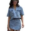 2-teiliges Denim-Outfit für Damen Kurzarm Revers V-Ausschnitt Crop-Top und hochtaillierter Jeansrock Shorts Set Sommer Streetwear Anzug