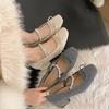 Rhinestone Mary Janes Woman Bowtie  Ballets Shoes Round Toe Flats Female Loafers Wedding Brides Shoes Butterfly-Knot