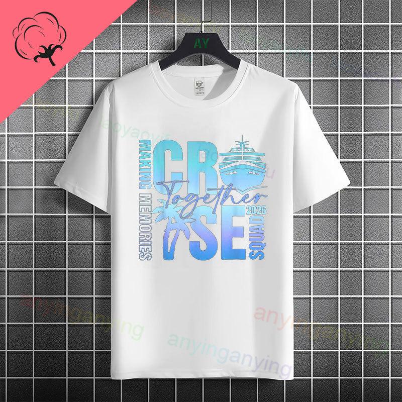 Unisex  Unisexs Family Vacation 2026 Graphic Tshirt With Retro Sunset Palm Tree Desgin Pure Cotton Short Sleeve Casual Tshirt