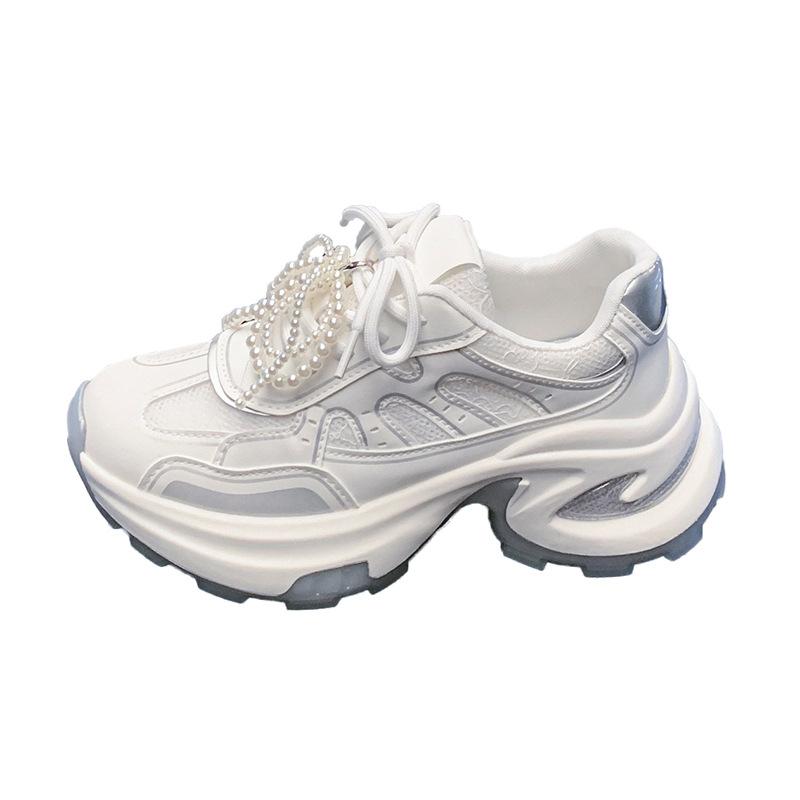 Real Soft Leather 2025 Spring and Summer New Breathable Silver Platform Lightweight Sports Shoes Casual Versatile Height Increase Dad Shoes Women
