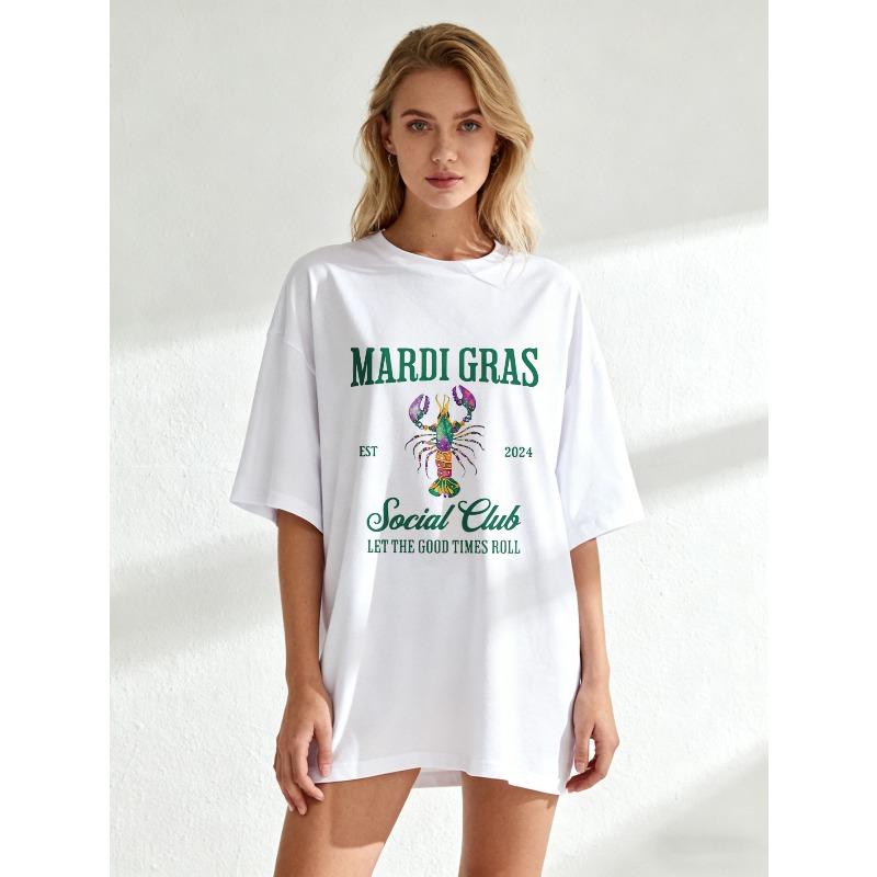 

Black Oversized T Shirt Mardi Gras Social Club Lobster Print Let The Good Times Roll Party Festival Wear 2024 XXXXL белый