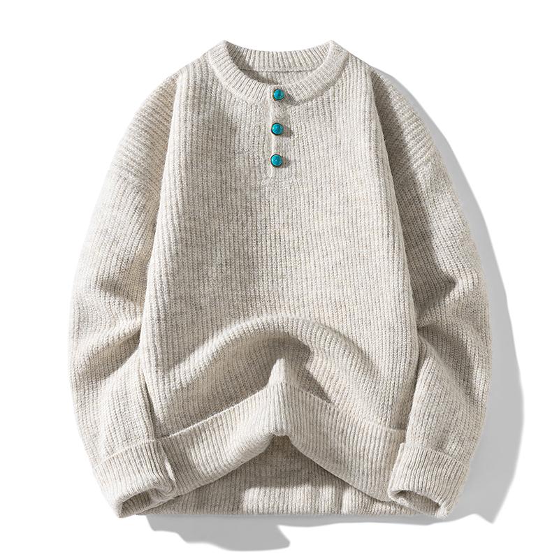 

Новый осенне-зимний свитер с круглым вырезом, свитер на пуговицах и вязаный свитер для мужчин, на все случаи жизни M бежевый