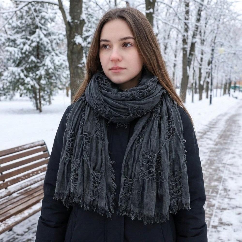 Solid Color Women Scarf Warm Neck Warmer Casual Cotton Linen Neckerchie  College