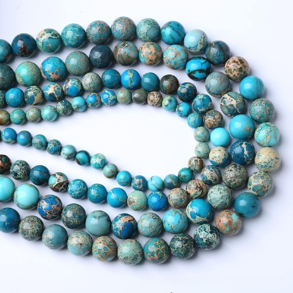 Lake Blue Sea Sediment Imperial Jaspers Natural Stone 15" Smooth Loose Spacer Beads 4/6/8/10/12mm for Jewelry Making DIY Bracelets Accessories