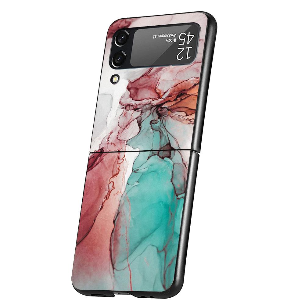 Fashion Geometric Marble Cover Phone Case For Samsung Galaxy Z Flip 7 6 5 4 3 5G Flip7 Flip6 Flip5 Flip4 Flip3 Black Fundas Shel