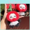 Cherry Head Panda Plush Keyring For Backpack Or Car Key Accessory