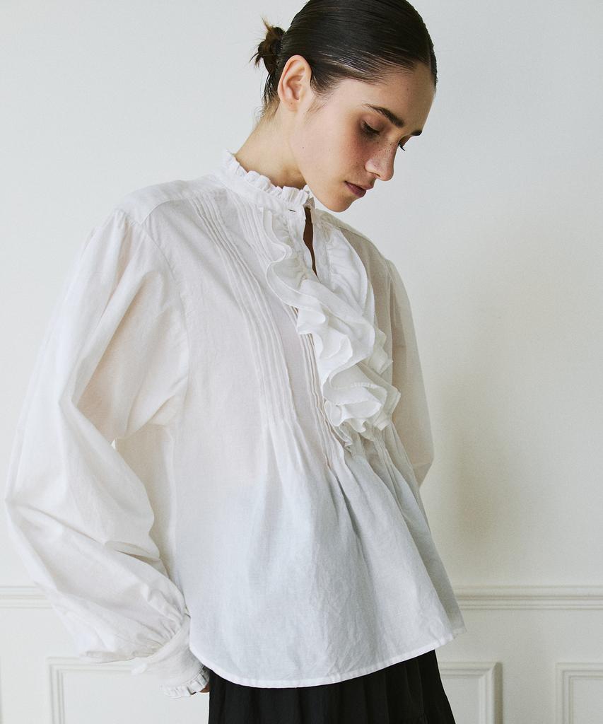 GREENBUTTER Cotton Frill Pintuck Blouse (Ivory)
