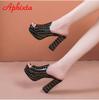 Aphixta 10.5cm Square Heels Platform Slides Women Mules Design Peep Toe Slippers Sandals Summer Cool Shoes Female Big Size 41