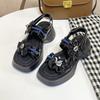 Rome Thick Bottom Elevated Increase Flower Sports Sandals Female 2024new Fashion Casual Simple Color Matching Sandals Summertime