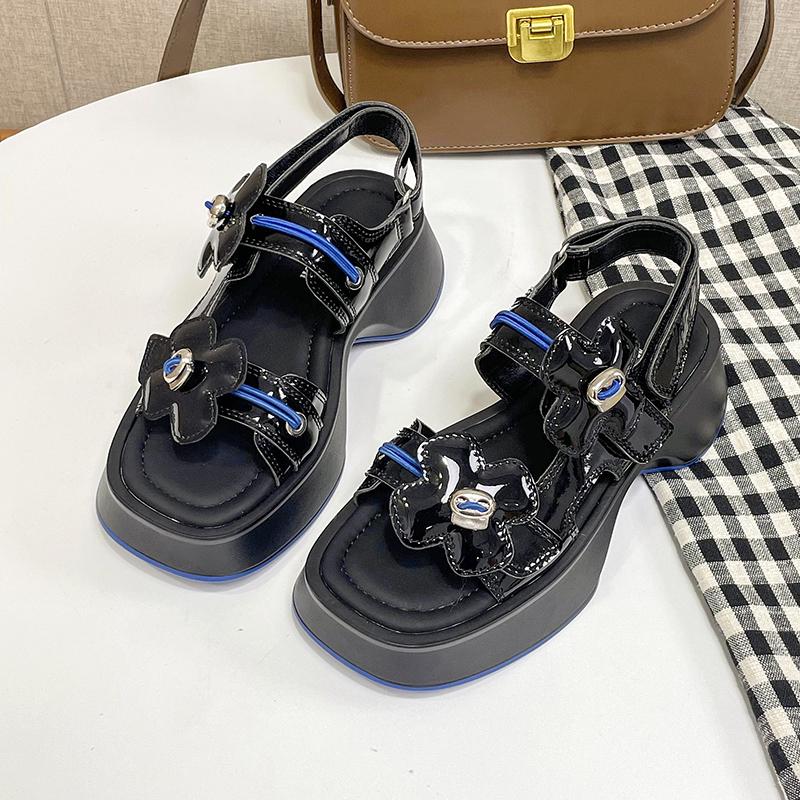 Rome Thick Bottom Elevated Increase Flower Sports Sandals Female 2024new Fashion Casual Simple Color Matching Sandals Summertime