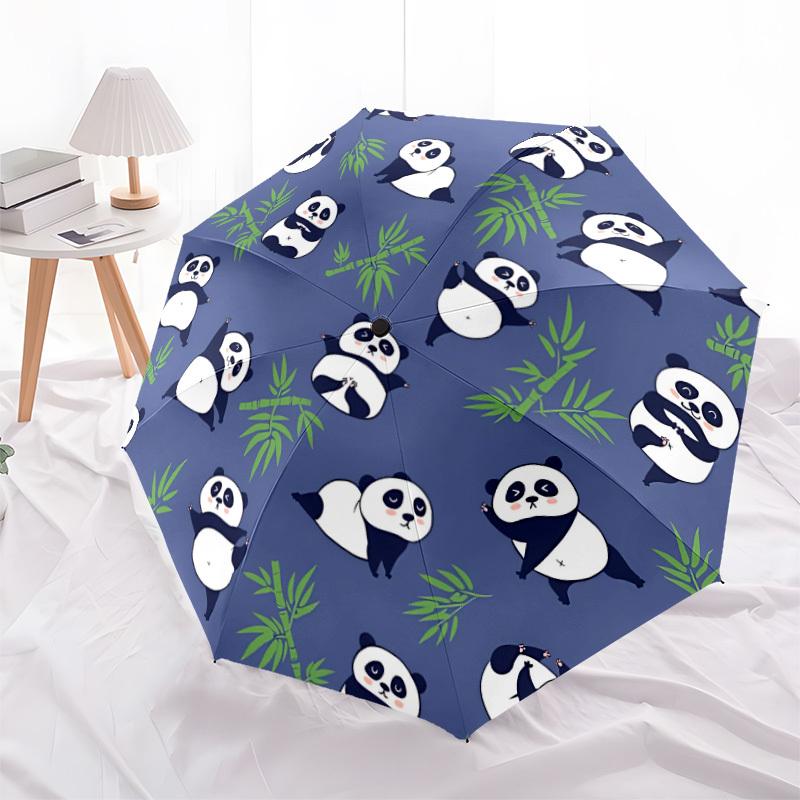 1pc Panda Bamboo Automatic Open/close, All-Season Portable Folding Umbrella, Travel, Everyday, Formal Events - Compact Luxury Parasol, Outdoor Accesso