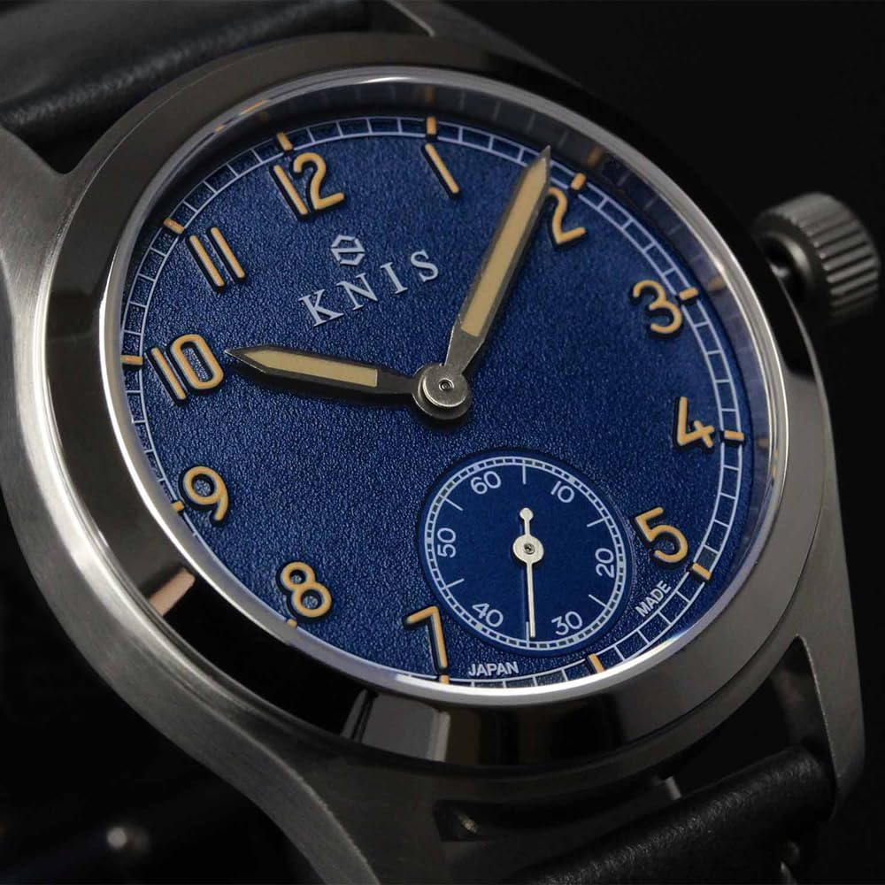 KNIS Retro Military Watch for Sapphire 10 ATM Water Blue Black Leather (Nis) Japanese-made Men, Glass, Resistant, Dial, Strap, KN003-BLBKLE