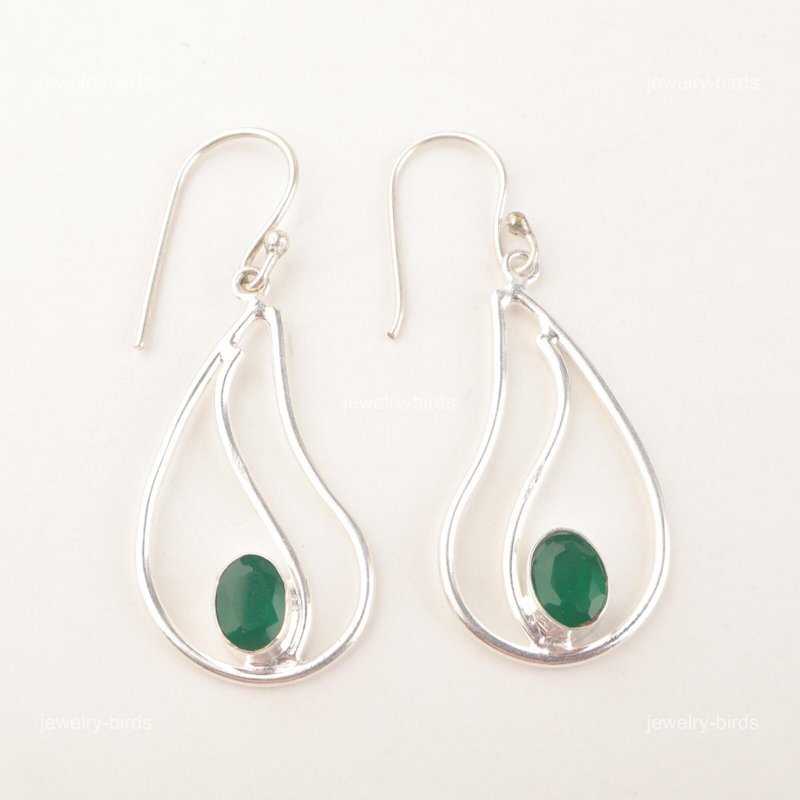 

Green Onyx Gemstone 925 Sterling Silver Dangling Handcrafted Earrings Jewelry EE-139-18