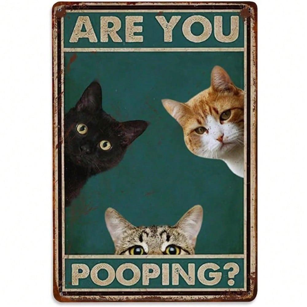Funny Black Cat Pooping Vintage Tin Sign 8x12 Inches Retro Wall Decor for Bathroom, Home, Bar, Cafe, Novelty Gift