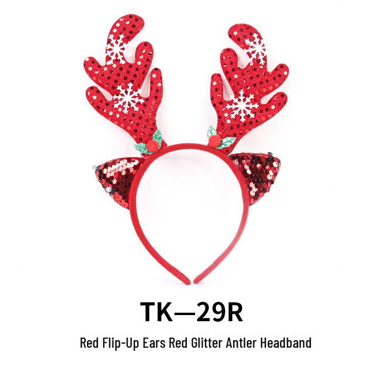 Christmas Tree & Reindeer Antler Sequin Headband for Adults & Kids - Festive Holiday Party Decoration