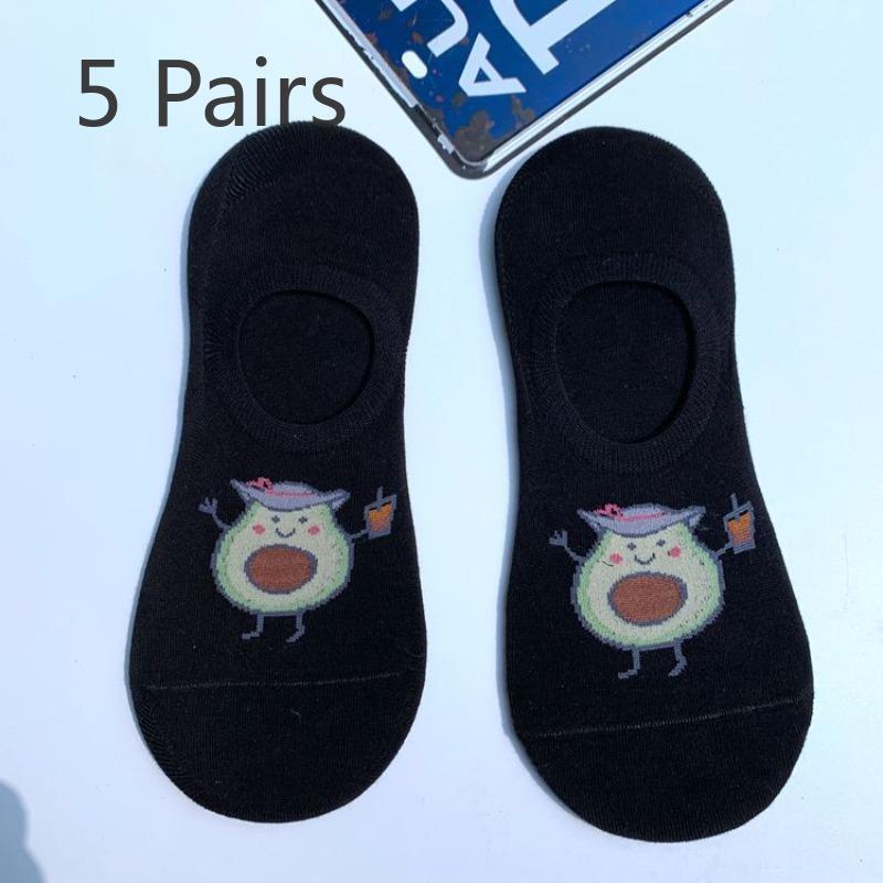 5 Pairs of Men and Women Tide Short Socks Low Waist Spring and Summer Couple Shallow Mouth Invisible Thin Cartoon Boat Socks