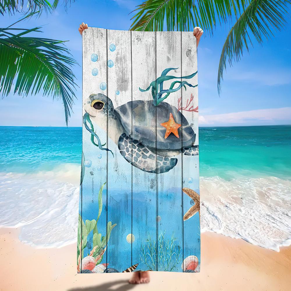 Popular Ocean Turtle Pattern Beach Towel Microfiber Absorbent Bath Towel Quick-Drying Double-Sided Velvet Beach Blanket