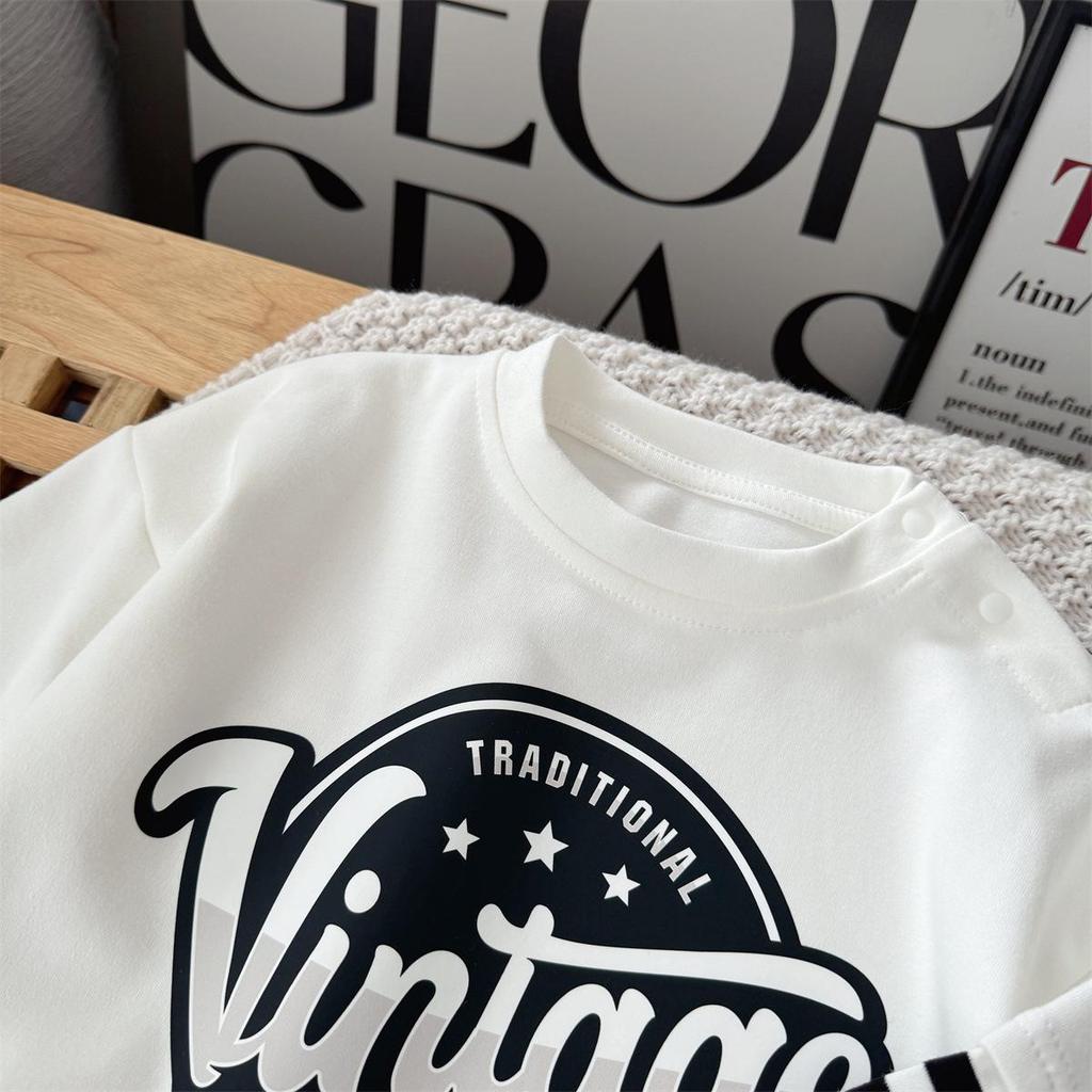 NeBeans Trendy Baby Romper: Spring & Autumn Cotton Bodysuit for Boys & Girls - American Letter Design, Soft & Comfy.