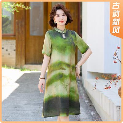 New Chinese Style Lyocell Blend Printed Mid-length Dress