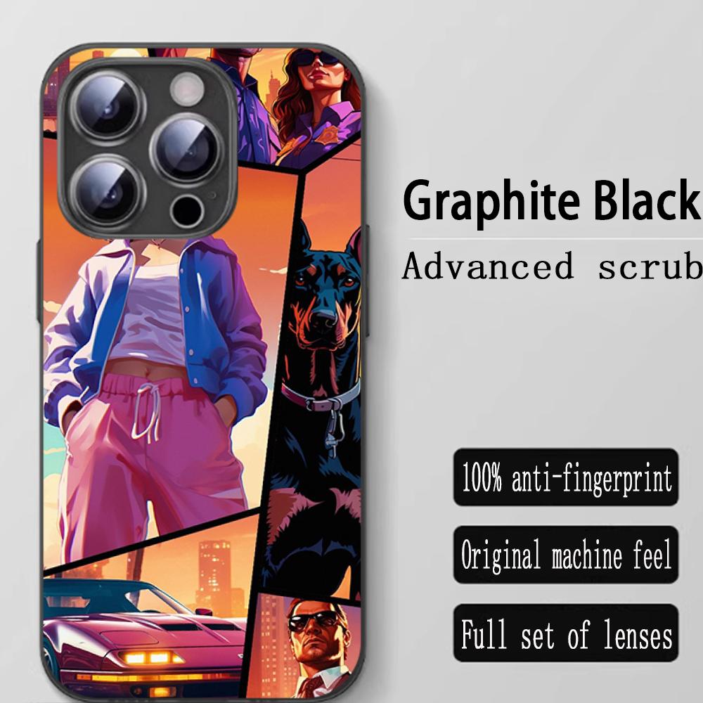 Gta-6 Pattern Design Ins Phone Case For iPhone 16 15 14 13 12 11 X XR XS 8 Plus Mini Pro Max Soft Black Shockproof Cover