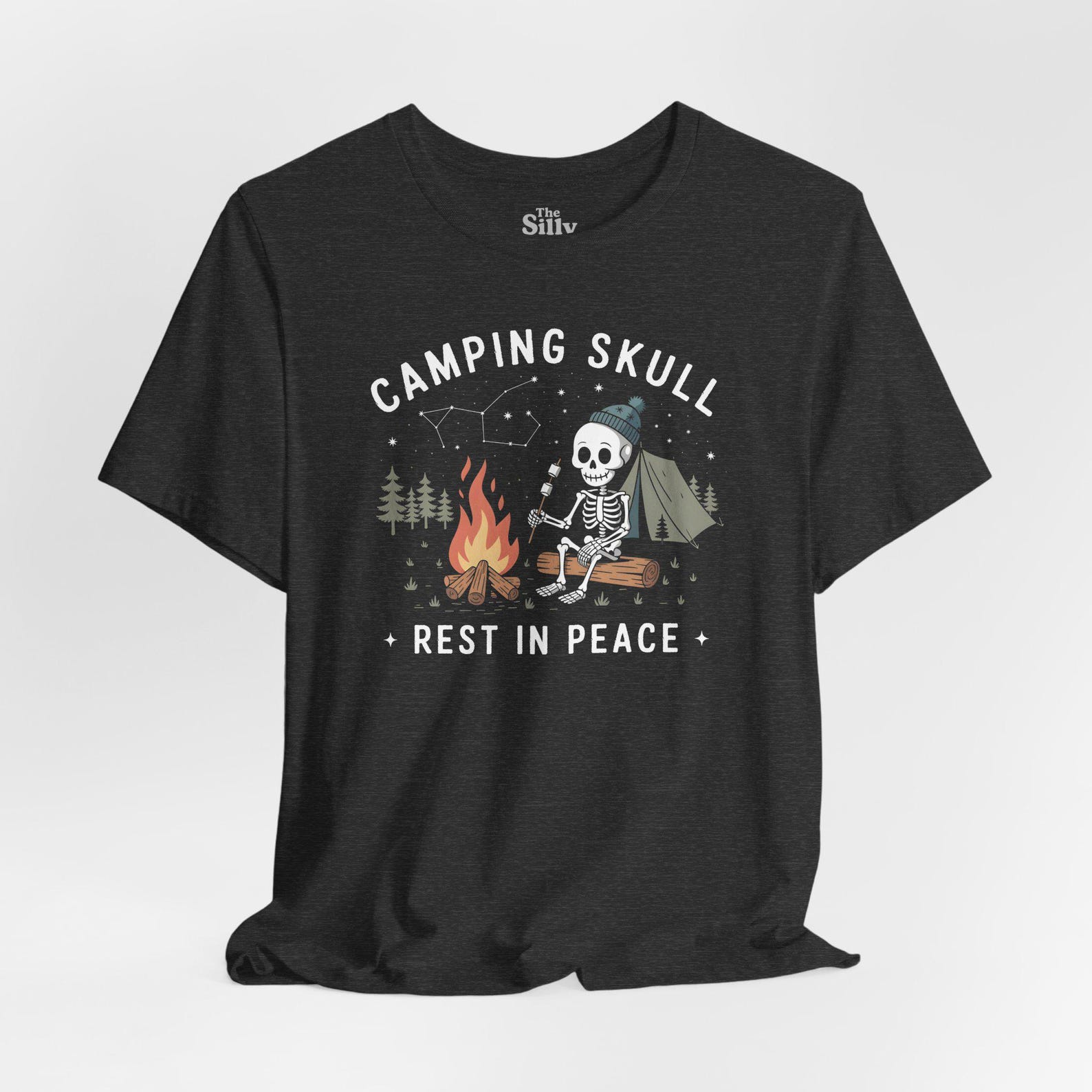 Funny Skeleton Camping T-Shirt, Spooky Bonfire Graphic Tee S