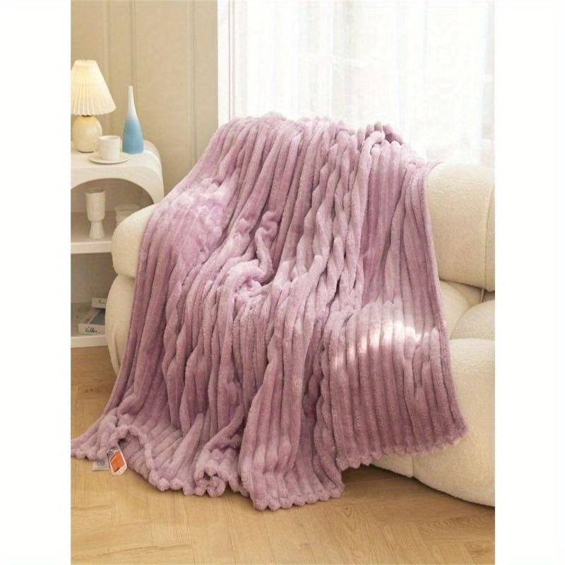 1pc Chunky Striped Plush Blanket, Wide Striped Faux Rabbit Fur, Milk Fleece, Flannel Throw Blanket for Leisure Nap, Office Siesta Lap Blanket