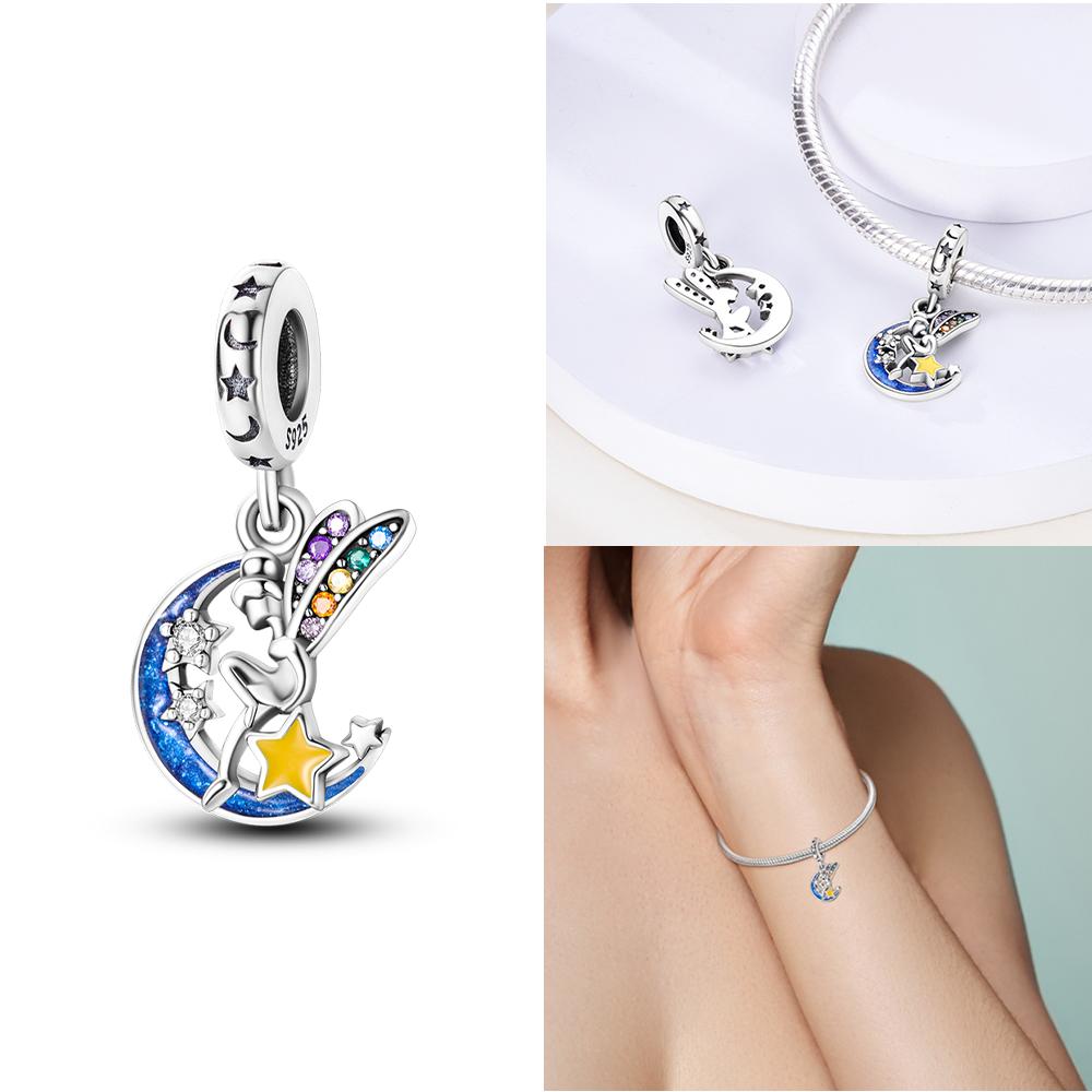 Original Charms Copper Blue Moon Stars Sun Rockets Astronauts Hearts Beads Fit Bracelet Women Diy Romantic Gift Jewelry